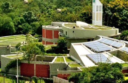 green building eco friendly office solar panels modern architecture india