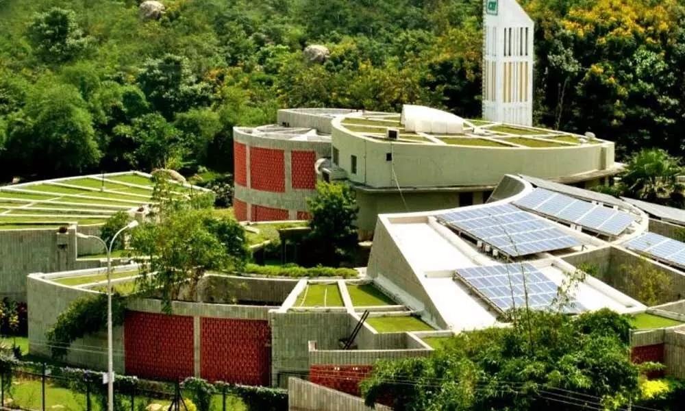green building eco friendly office solar panels modern architecture india