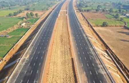 Highway construction and road infrastructure development project in India.