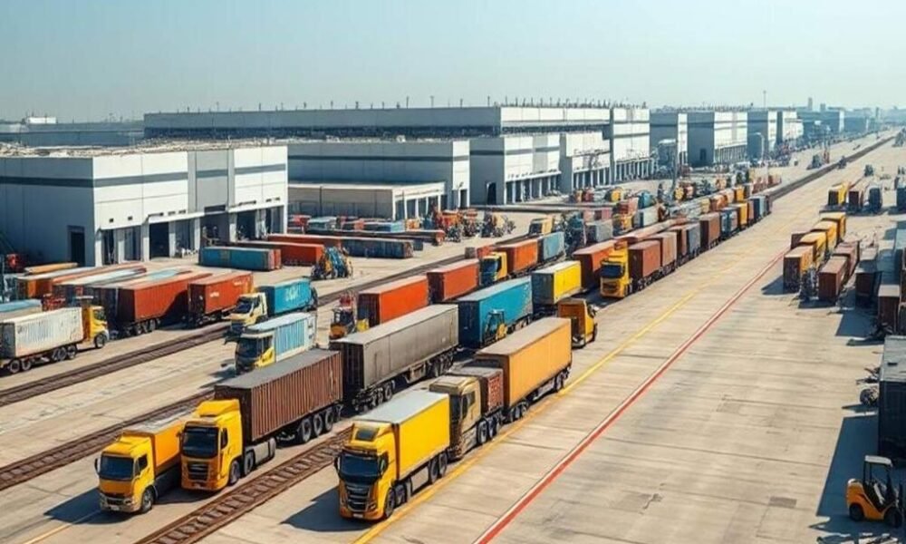 logistics park warehouse trucks containers supply chain infrastructure india