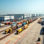logistics park warehouse trucks containers supply chain infrastructure india