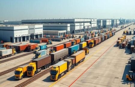 logistics park warehouse trucks containers supply chain infrastructure india