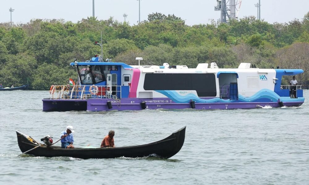 Water metro ferry operating as part of an urban transport infrastructure system in India.