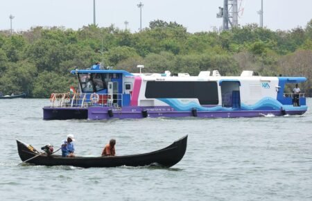 Water metro ferry operating as part of an urban transport infrastructure system in India.