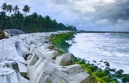Coastal protection and sea erosion control infrastructure along Kerala's coastline.