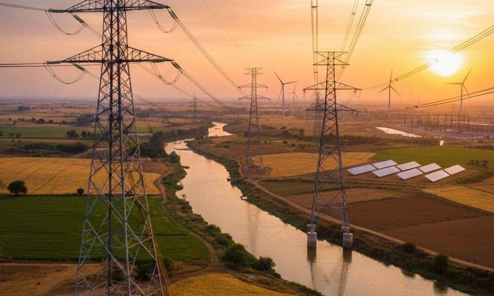 High-voltage power transmission lines supporting India's energy infrastructure.