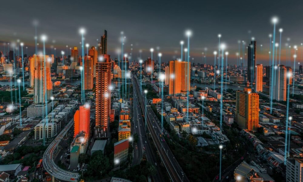Modern smart city infrastructure featuring connected urban technologies.