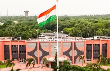 Cargo handling operations and port connectivity infrastructure at a major port in Odisha.