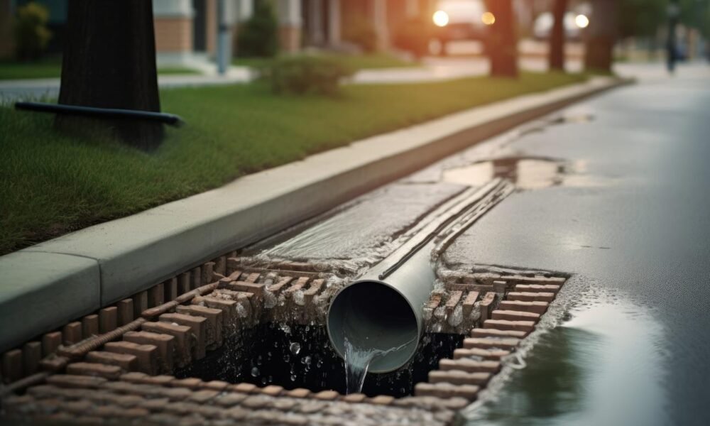 Urban drainage and stormwater infrastructure project in an Indian city.