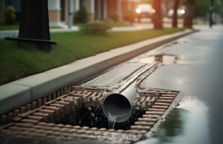 Urban drainage and stormwater infrastructure project in an Indian city.