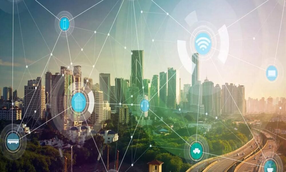 Smart city technology and modern urban infrastructure development in India.