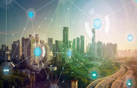Smart city technology and modern urban infrastructure development in India.