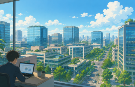 Modern office towers in an Indian business district representing commercial real estate and office leasing trends during H1 2026.