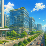 Modern Grade A office towers in a thriving Indian business district representing record commercial office leasing.