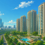 Illustration of luxury residential towers representing Oberoi Realty's Three Sixty North project in Gurugram.