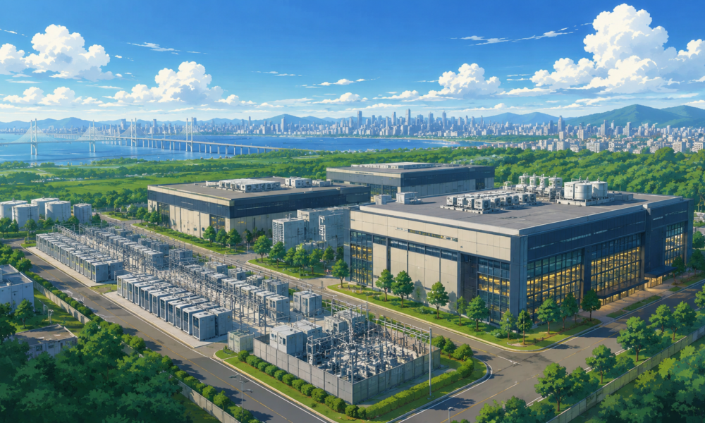 Modern hyperscale data centre campus with server buildings and digital infrastructure representing Digital Edge's planned Mumbai facility