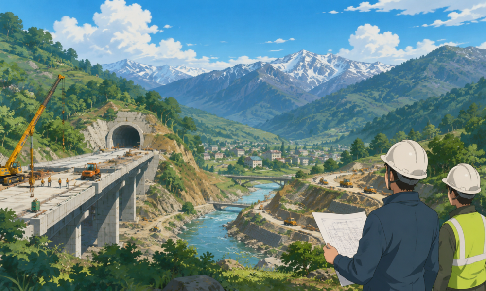 Road infrastructure project in Jammu and Kashmir representing the infrastructure-focused 2026-27 Budget.
