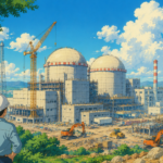 Construction concept of the Rajasthan Atomic Power Project with nuclear power infrastructure and industrial development.
