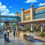edeveloped Indian railway station under the Amrit Bharat Station Scheme with modern passenger infrastructure.
