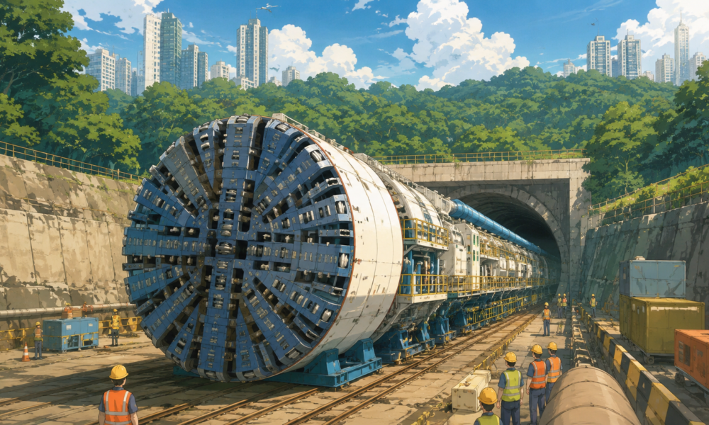 India's largest hard rock tunnel boring machine working on the Thane Borivali Twin Tunnel project in Mumbai.