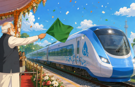 Prime Minister Narendra Modi flags off India's first hydrogen-powered passenger train in Haryana as part of ₹24,800 crore infrastructure projects.