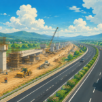 Construction equipment working on a modern national highway project in India representing FY27 road infrastructure expansion.