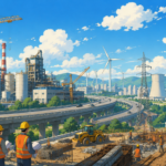India’s Core Infrastructure Output Climbs to Five-Month High as Cement, Steel and Power Drive Growth Construction cranes, highways and industrial facilities representing India's growing infrastructure sector.