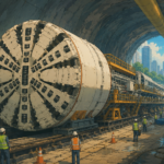 Tunnel boring machine operating inside a large underground infrastructure tunnel in India.