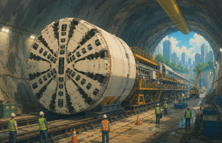 Tunnel boring machine operating inside a large underground infrastructure tunnel in India.