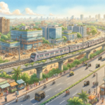 Modern highways, metro lines and commercial buildings representing Mumbai's emerging infrastructure growth corridors.