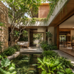 Modern luxury Indian home designed with courtyards, sandstone walls and greenery for climate-responsive living