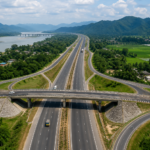 Four-lane highway corridor under development in Assam representing the planned Guwahati-Tezpur NH-15 project
