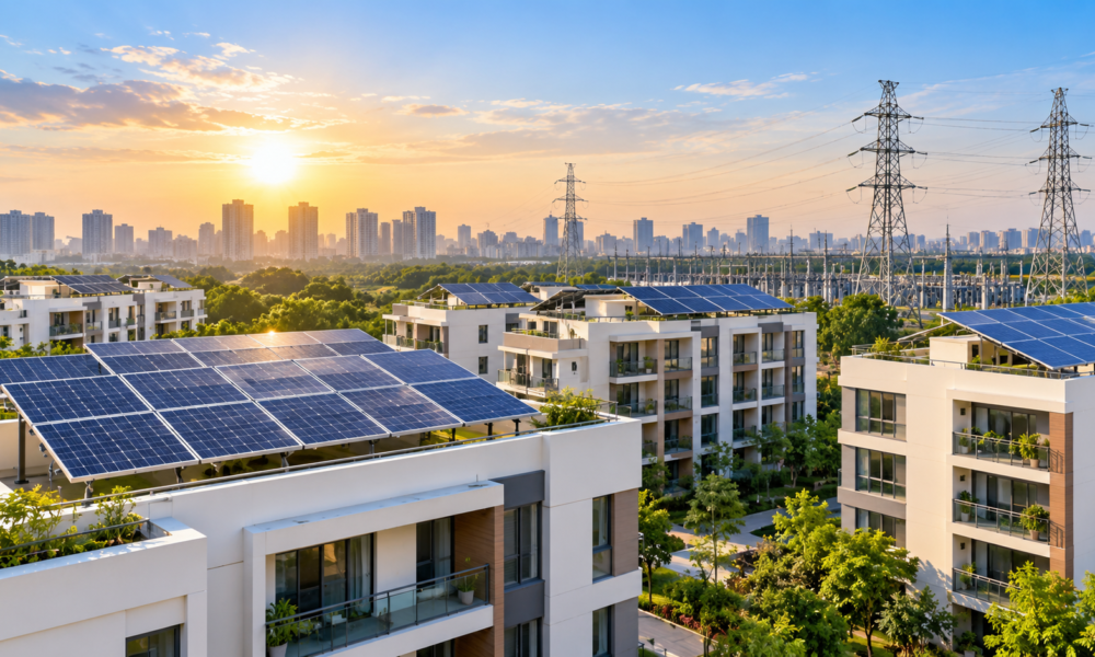 Rooftop solar panels installed on homes in India