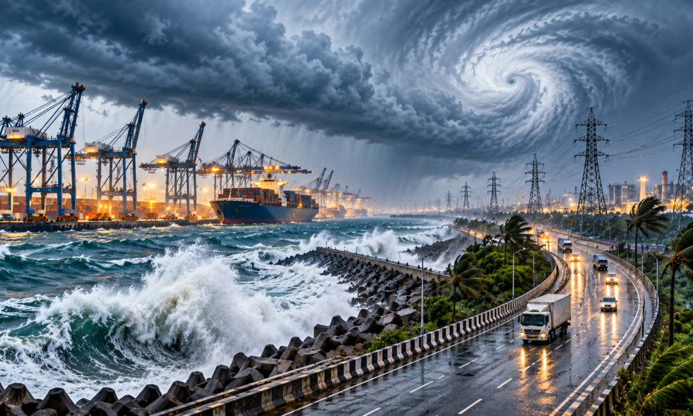 Cyclone-ready coastal infrastructure with ports, roads and power networks in India