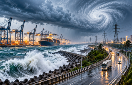 Cyclone-ready coastal infrastructure with ports, roads and power networks in India