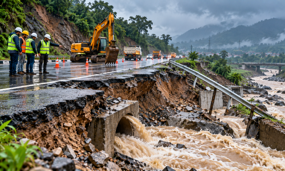 Monsoon damage to Indian roads caused by flooding and poor drainage