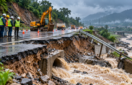 Monsoon damage to Indian roads caused by flooding and poor drainage