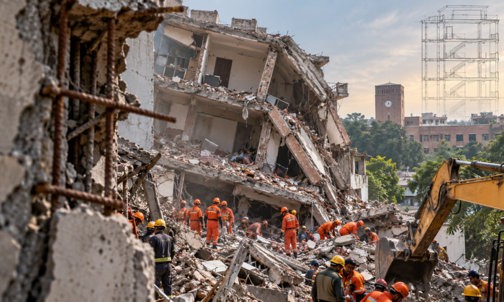 Satya Niketan building collapse and rescue operation in Delhi