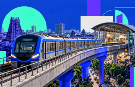 Elevated Chennai Metro Phase II train travelling along the Poonamallee to Vadapalani corridor.