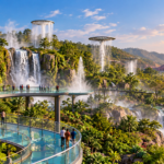 Proposed rainforest attraction with waterfalls and glass skywalk near the Statue of Unity in Gujarat