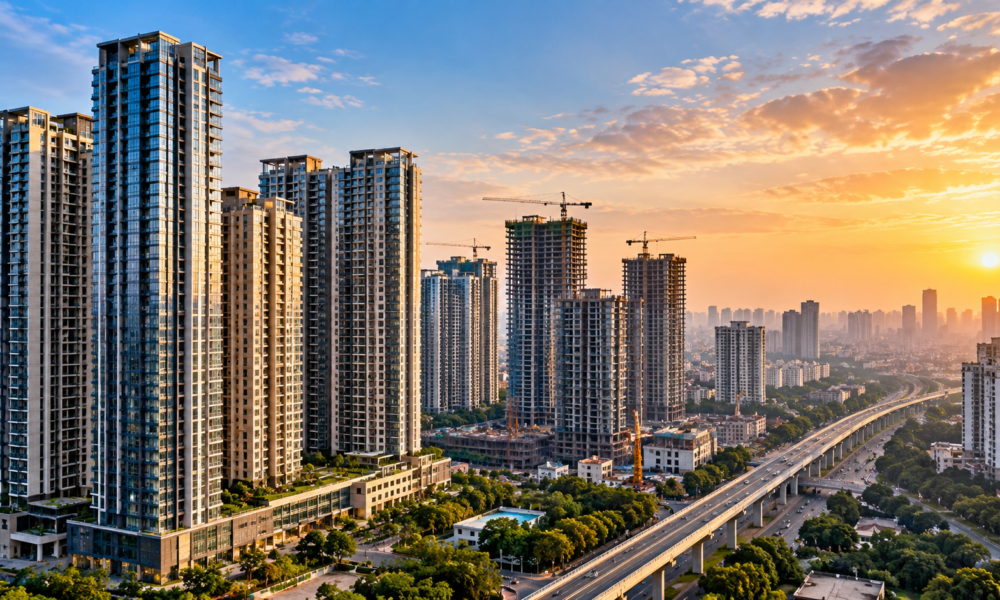 High-rise residential buildings in Delhi-NCR illustrating urban development and infrastructure planning