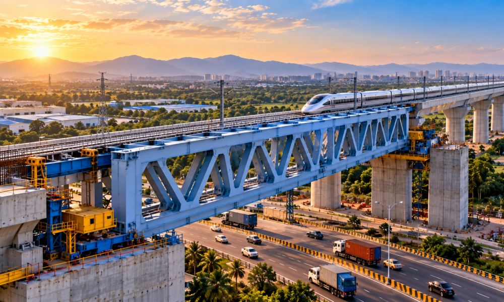NHSRCL Launches 100-Metre Steel Bridge for Mumbai-Ahmedabad Bullet Train