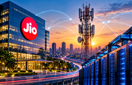 Modern data centre infrastructure representing India's growing digital economy and telecommunications sector.