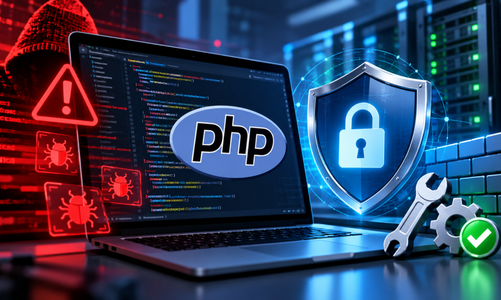 Computer screen showing programming code as a developer reviews website security
