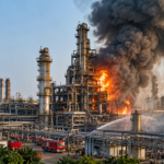 Smoke rising from the Mangalore Refinery and Petrochemicals Ltd facility after a blast in Mangaluru