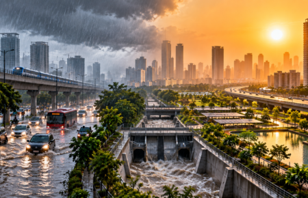 Indian city facing extreme rainfall and flooding with resilient urban infrastructure and drainage systems